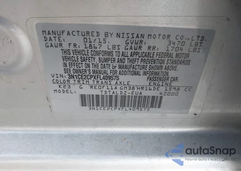 2015 Nissan Versa Note Sv из США, поврежденный, VIN 3N1CE2CPXFL409575